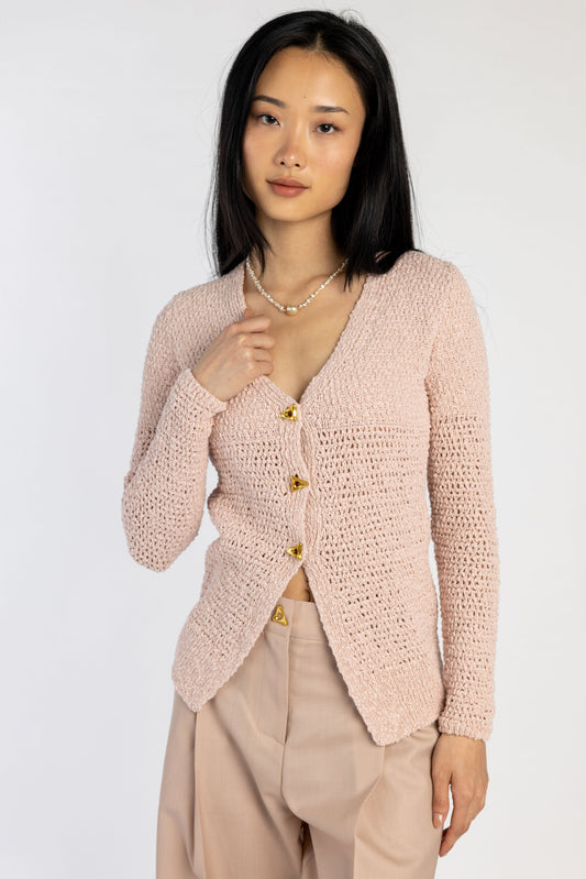 AERON Sylvie Cotton Cardigan in Pale Rose