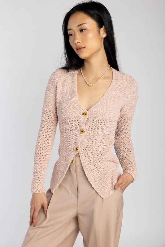 AERON Sylvie Cotton Cardigan in Pale Rose