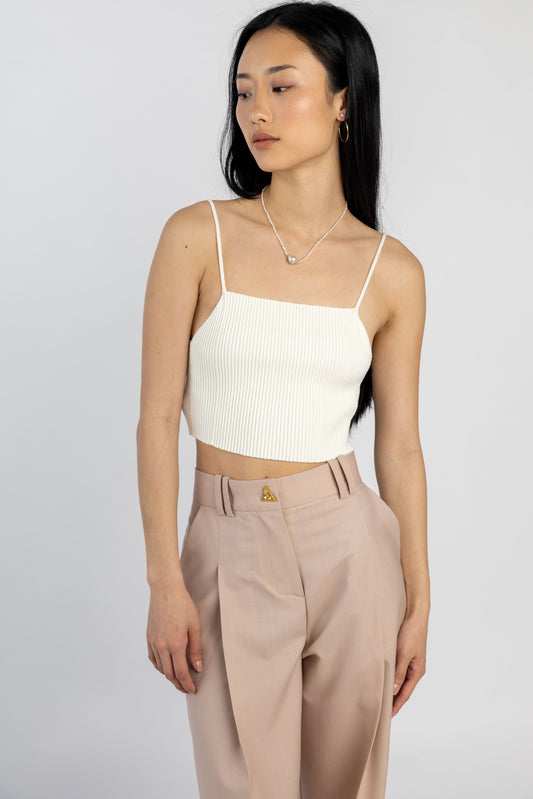AERON ZERO101 Ribbed Crop Top in Creme
