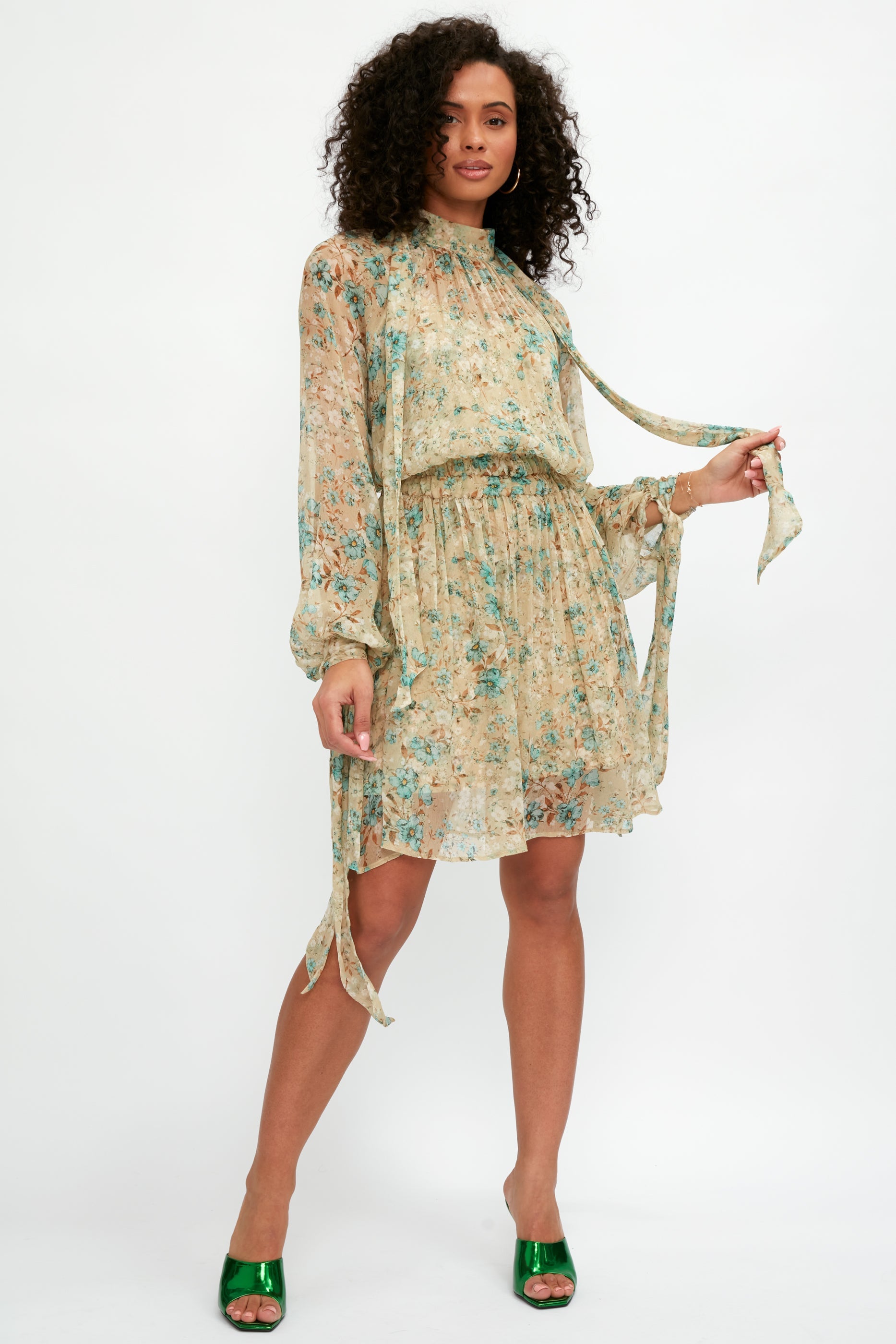 ALESSIA ZAMATTIO Dalia Silk Mini Dress in Acqua Floral Print