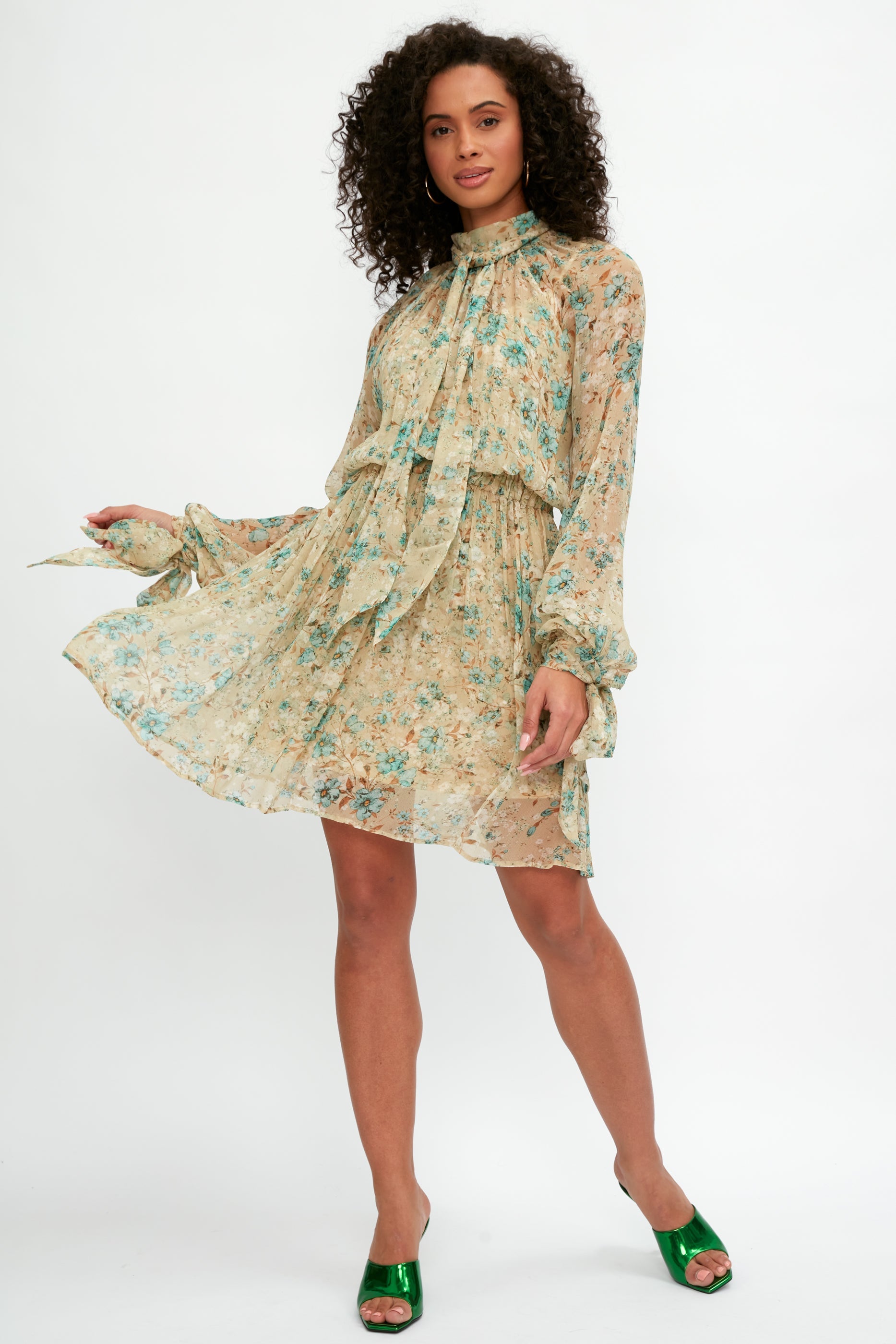 ALESSIA ZAMATTIO Dalia Silk Mini Dress in Acqua Floral Print