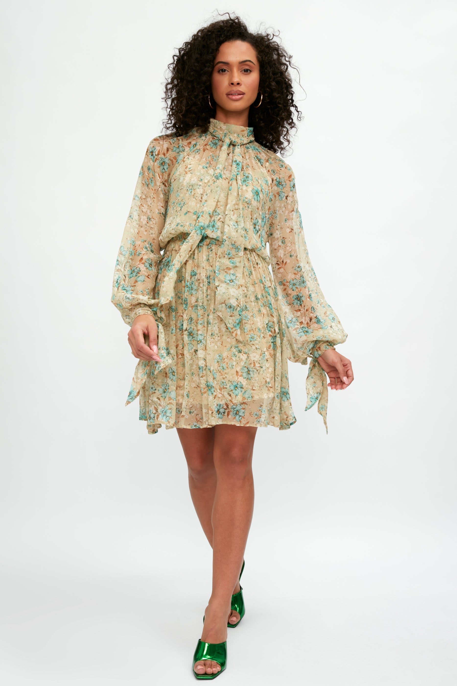 ALESSIA ZAMATTIO Dalia Silk Mini Dress in Acqua Floral Print
