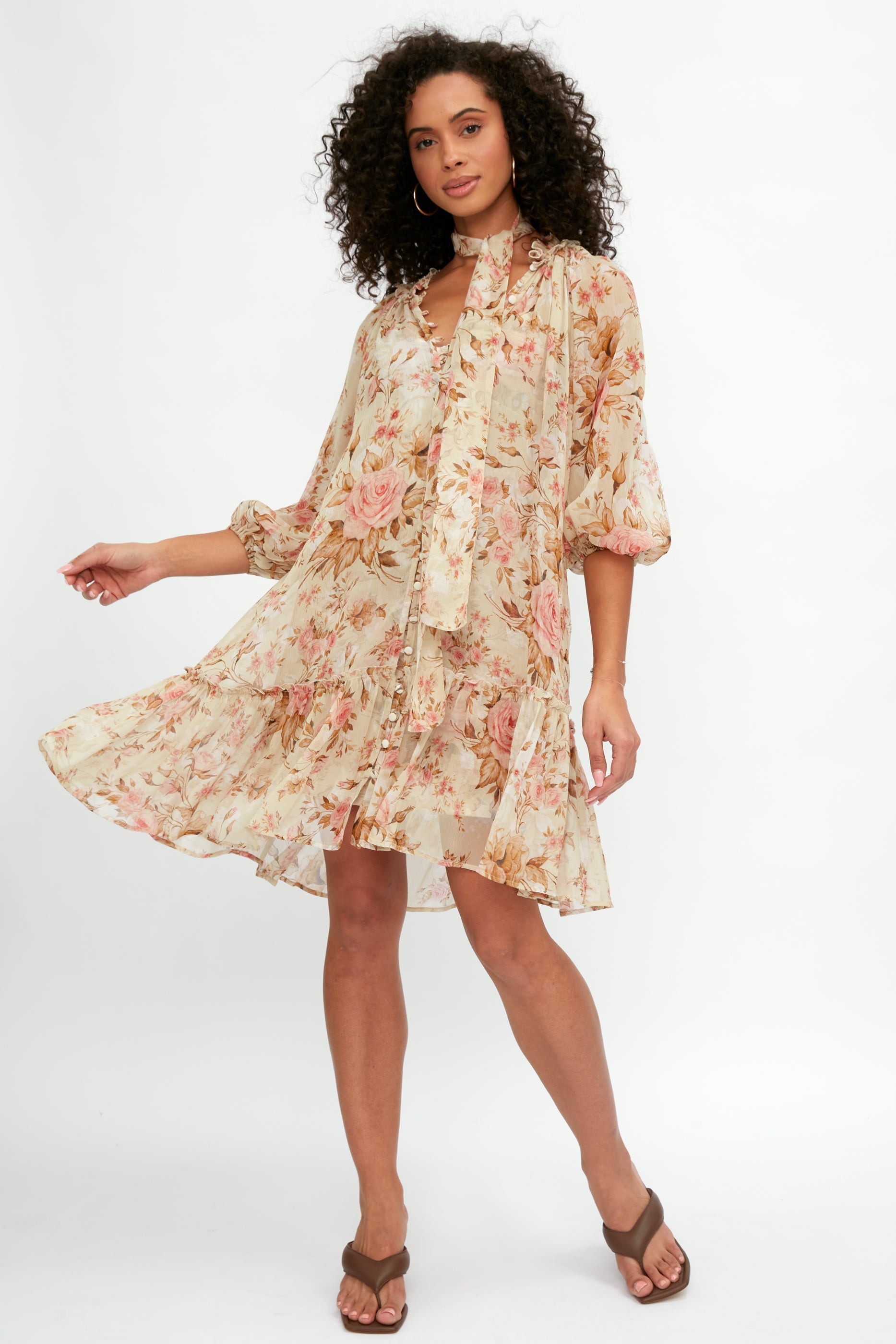 ALESSIA ZAMATTIO Gardenia Silk Dress in Rose Floral Print