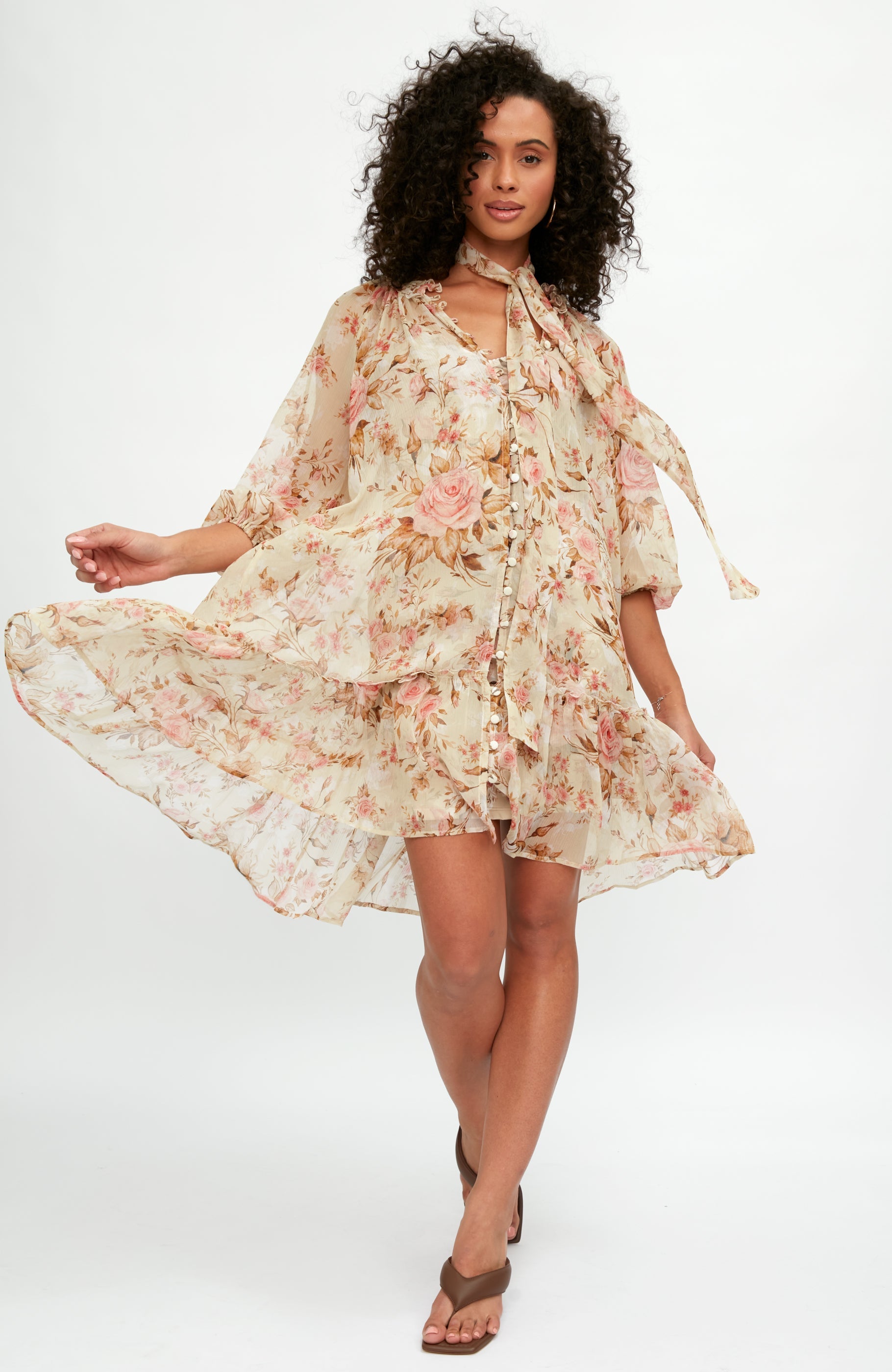 ALESSIA ZAMATTIO Gardenia Silk Dress in Rose Floral Print