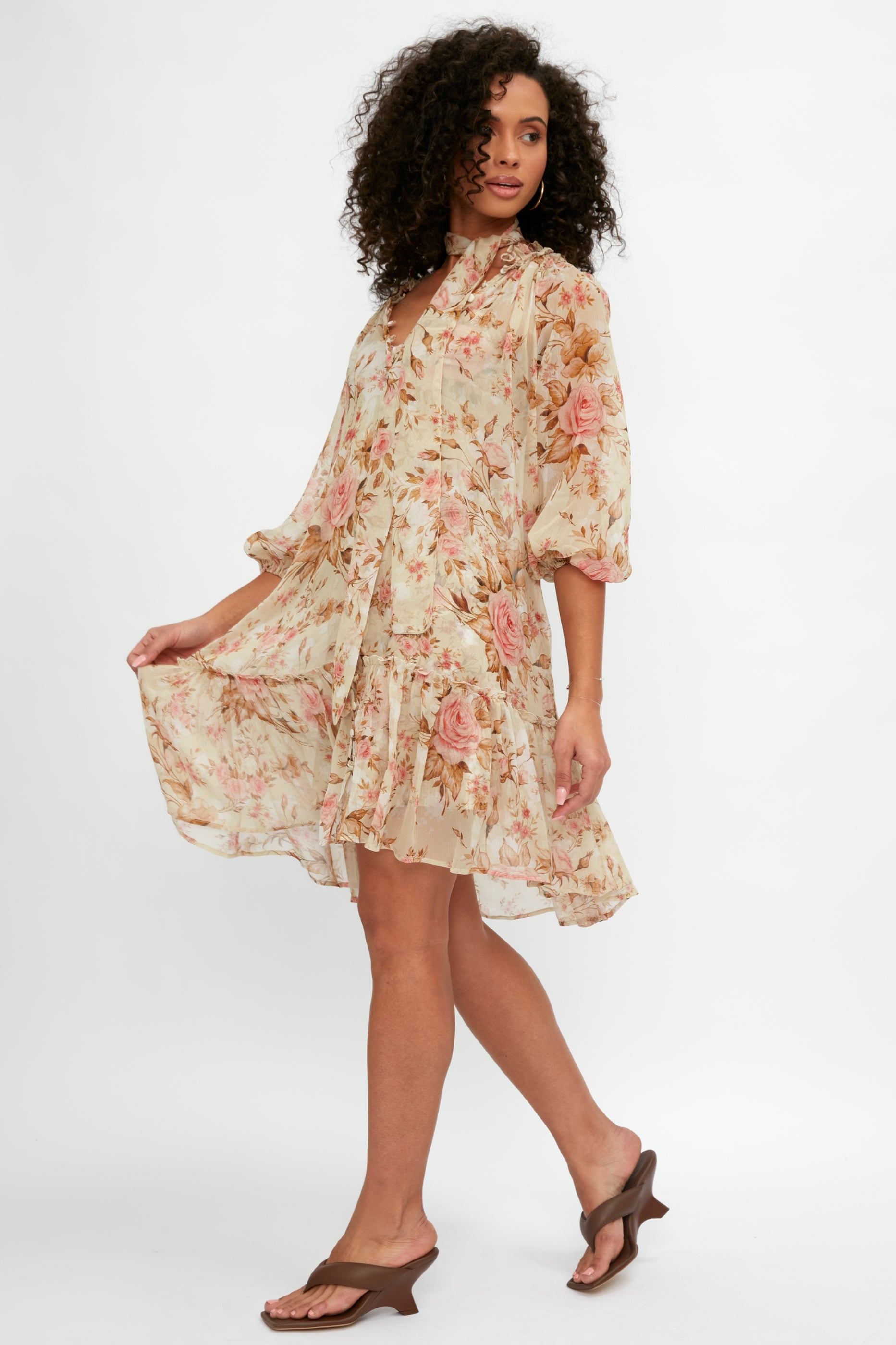 ALESSIA ZAMATTIO Gardenia Silk Dress in Rose Floral Print