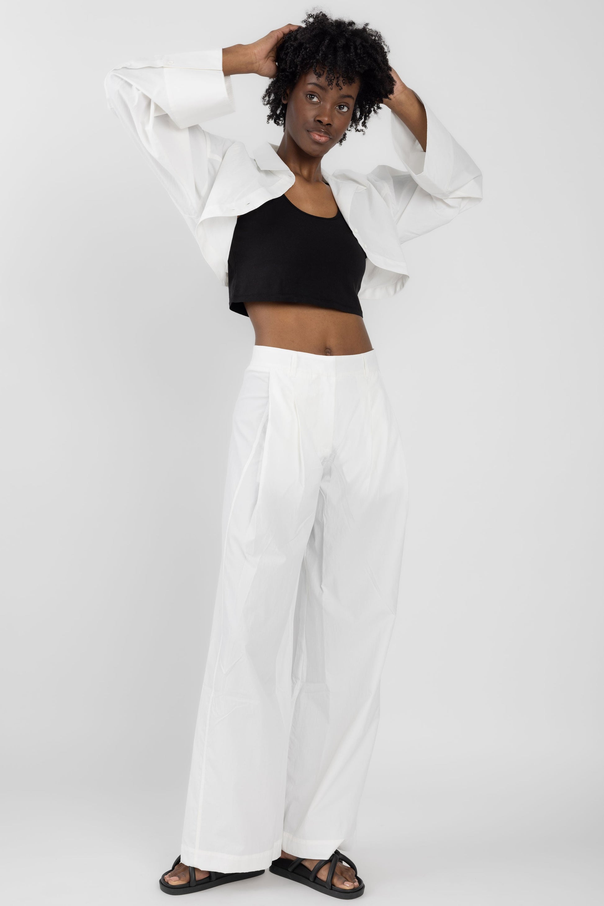 ANDREA YA'AQOV Pleated Wide Leg Pant in White