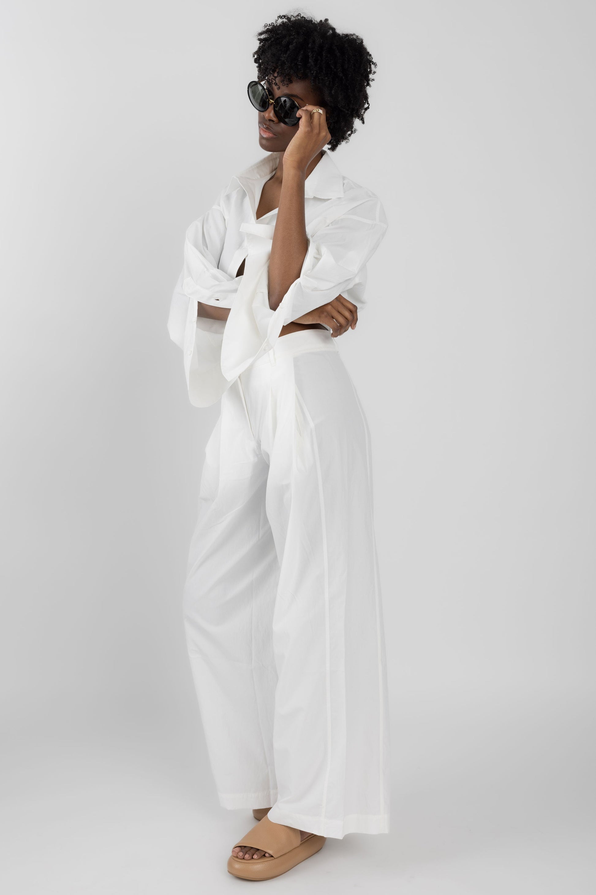 ANDREA YA'AQOV Pleated Wide Leg Pant in White