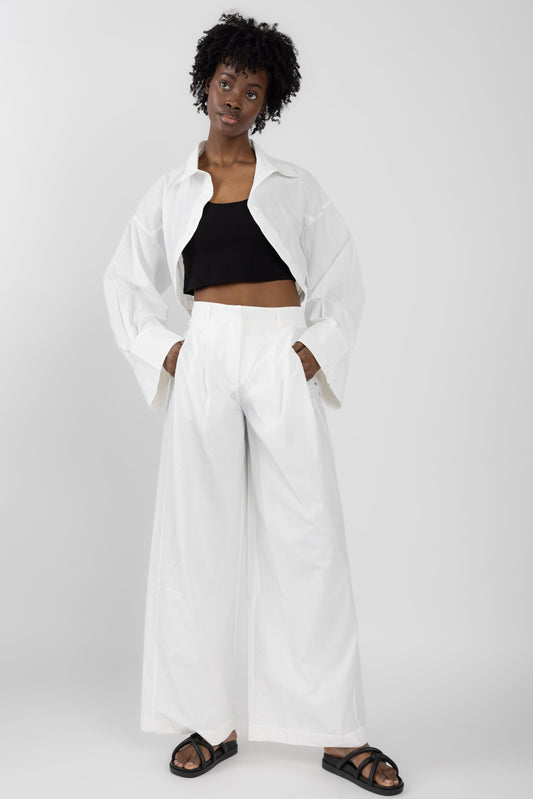 ANDREA YA'AQOV Pleated Wide Leg Pant in White