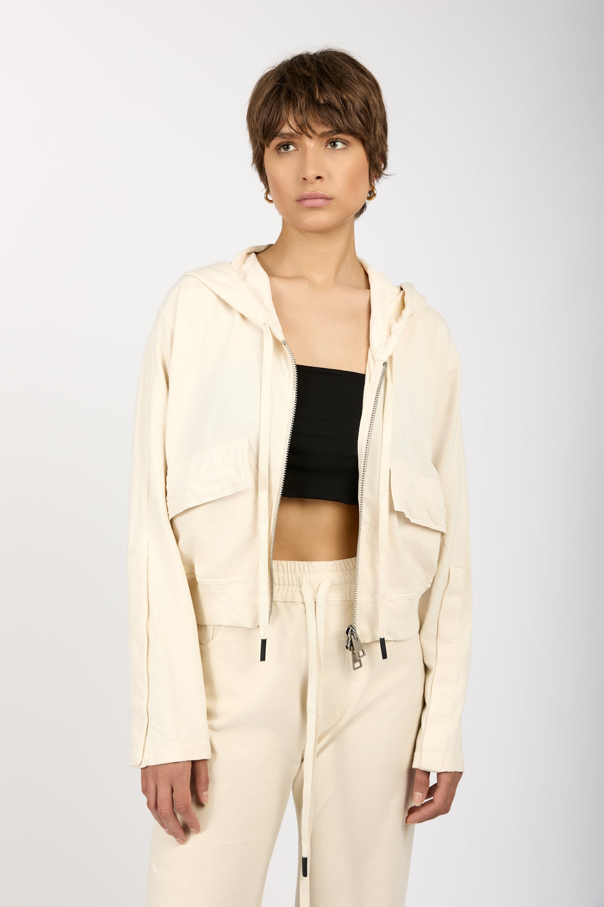 ANDREA YA'AQOV Hooded Zip-Up Jacket in Shell