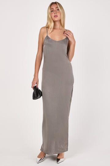 Long Cupro Dress in Ice Grey