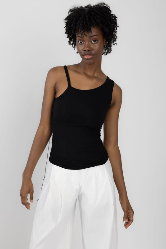ANDREA YA'AQOV One Shoulder Tank Top in Black