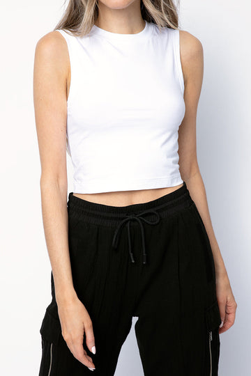 ATM Cotton Cropped Sleeveless Tee in White