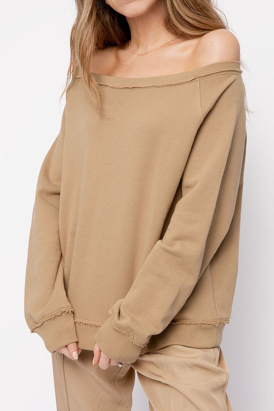ATM Off The Shoulder Sweatshirt in Dune