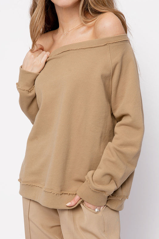 ATM Off The Shoulder Sweatshirt in Dune