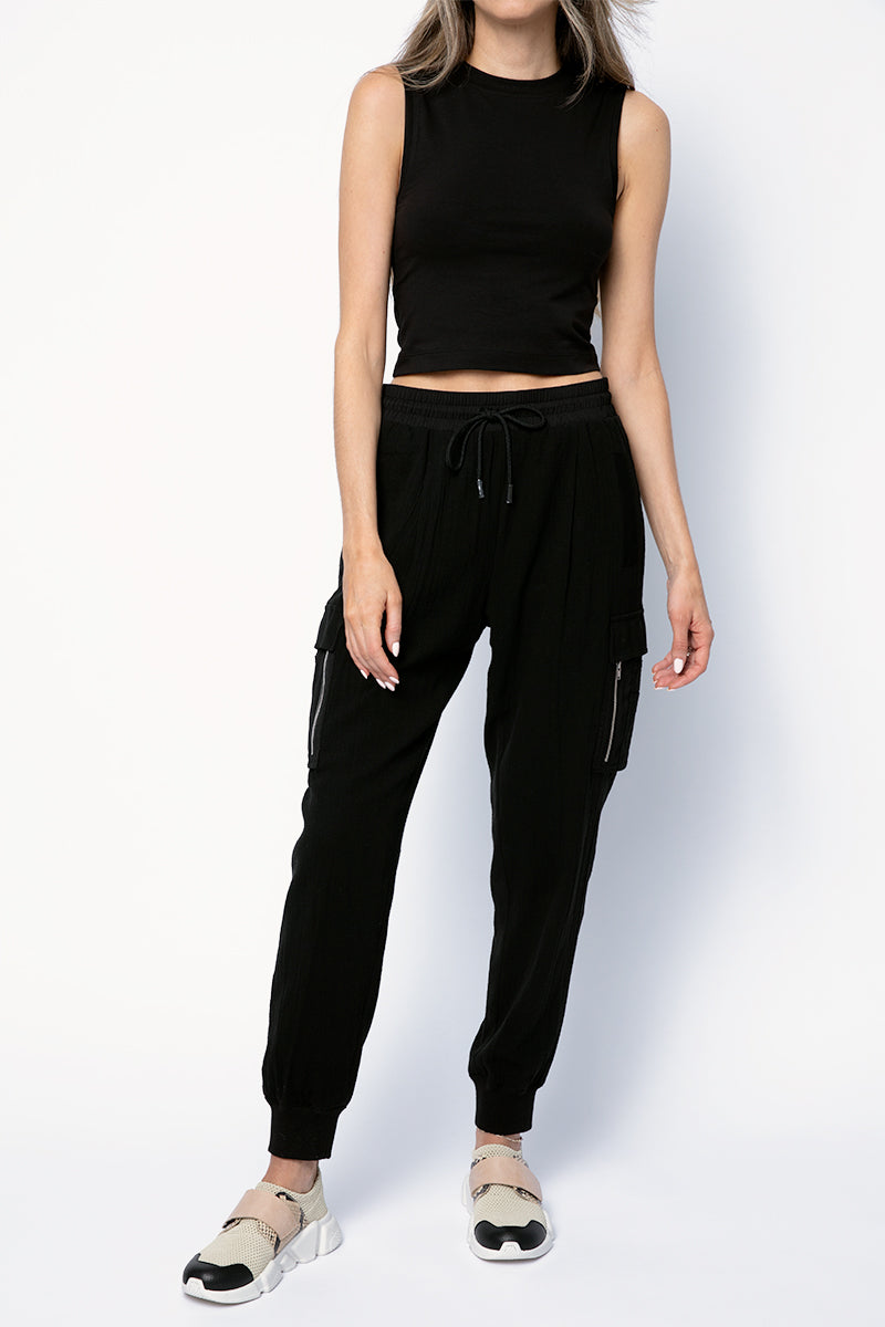 ATM Cotton Cropped Sleeveless Tee in Black