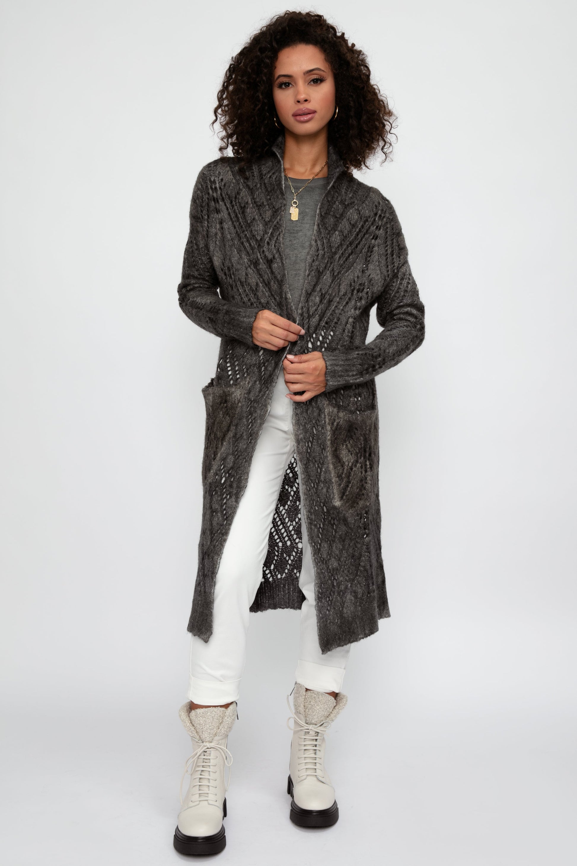 AVANT TOI Alpaca Shawl Long Cardigan in Mushroom