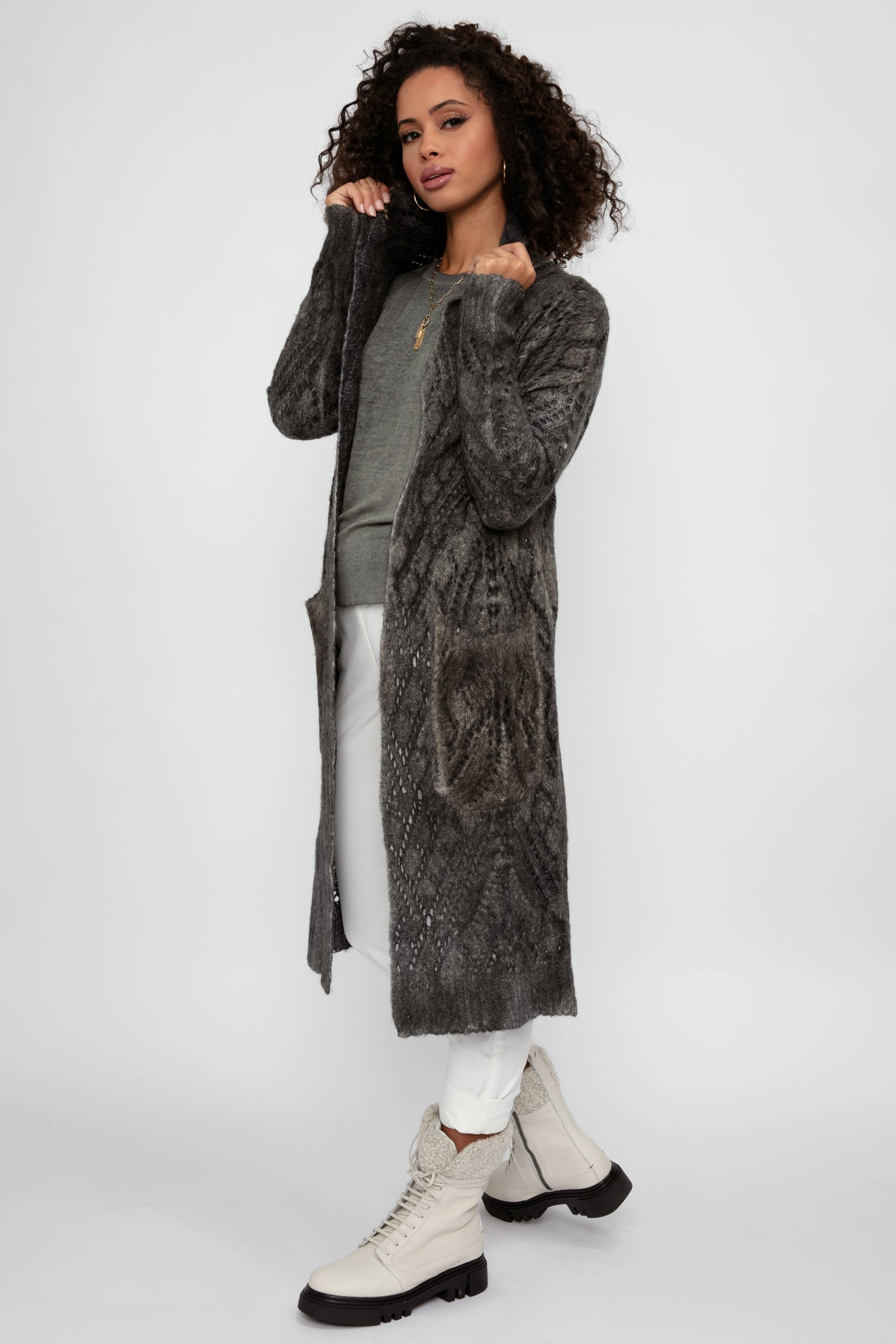 AVANT TOI Alpaca Shawl Long Cardigan in Mushroom