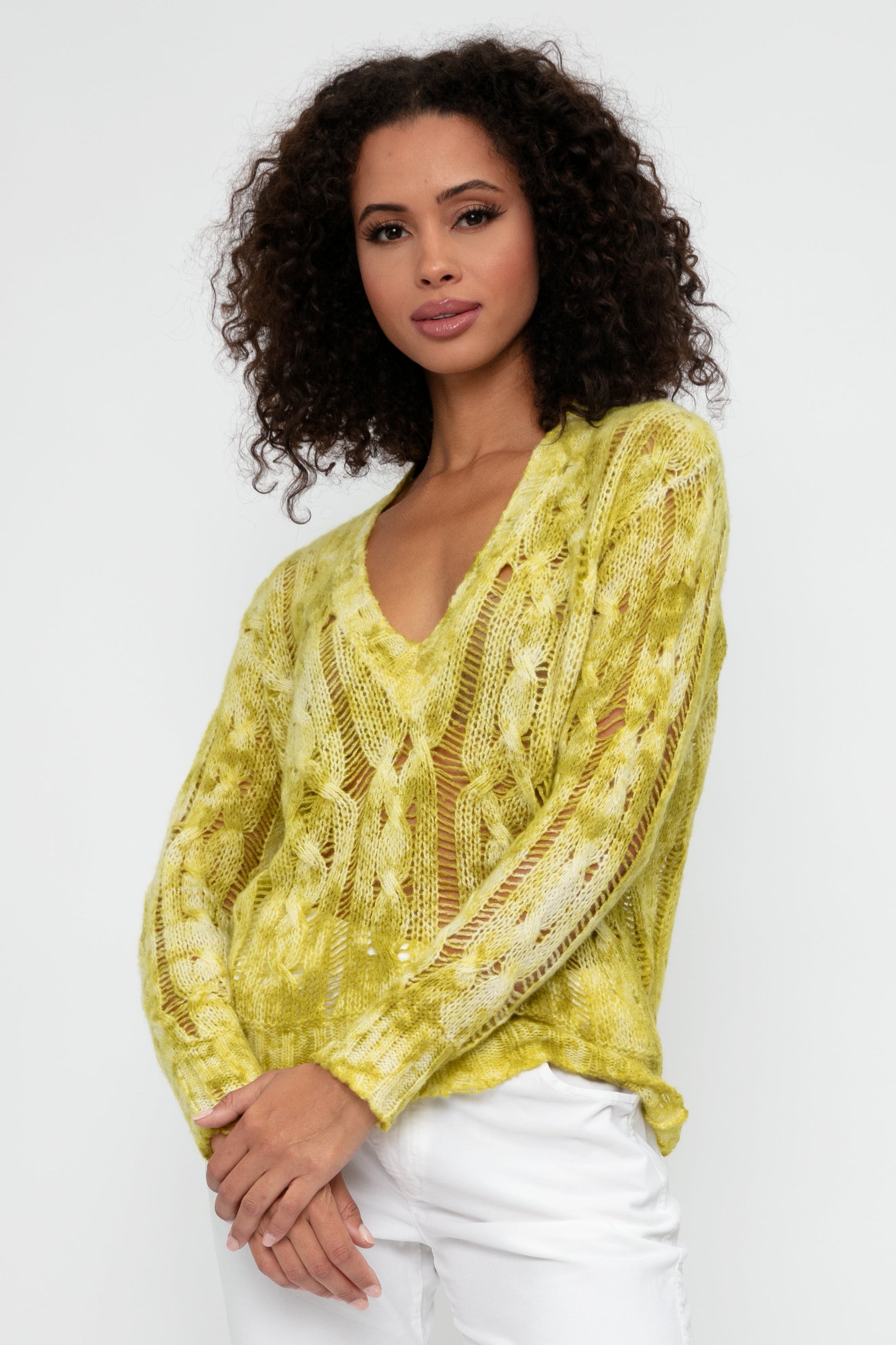 AVANT TOI Cashmere Camouflage Cable Knit Sweater in Lichen