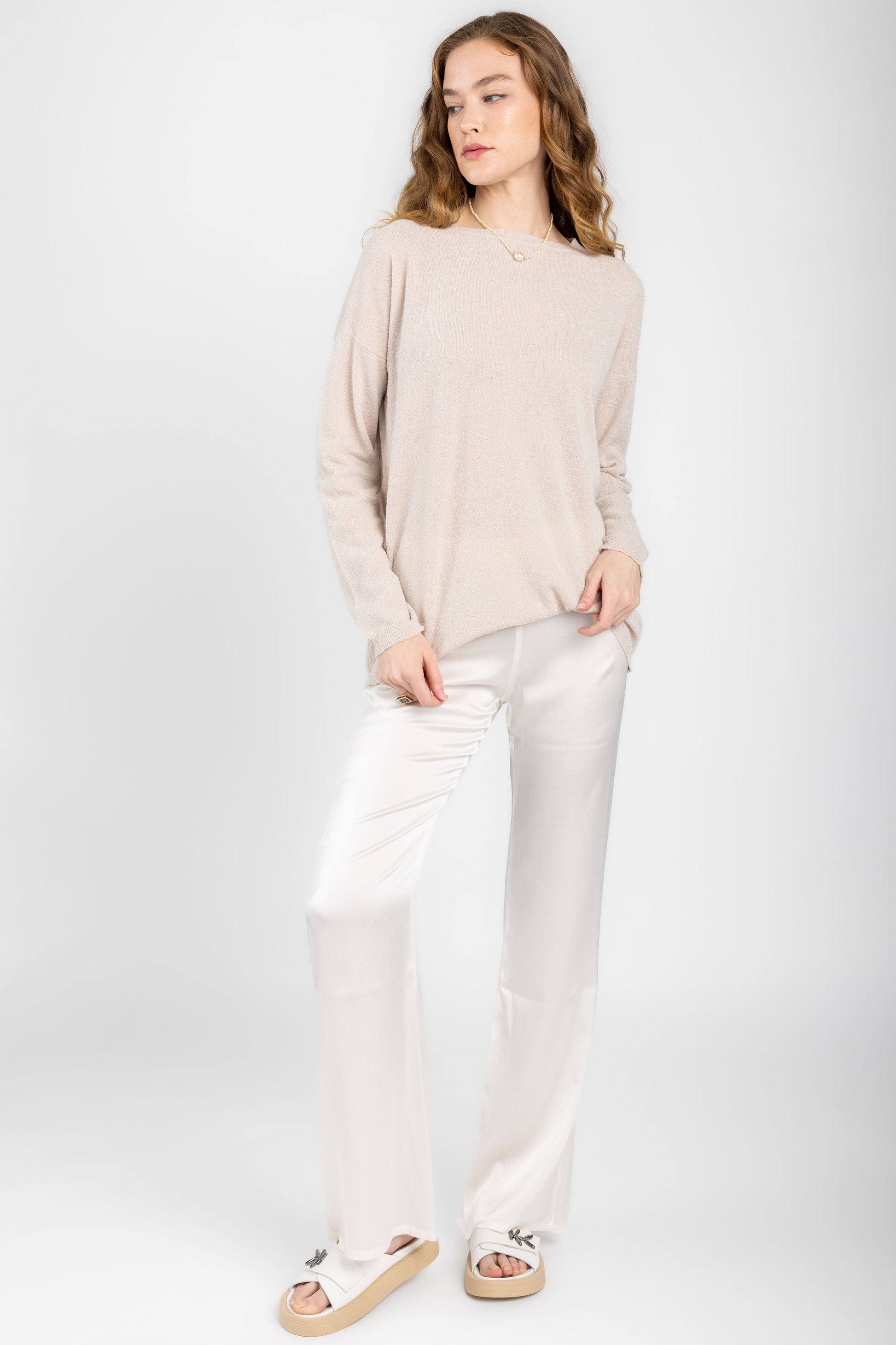 AVANT TOI Hand-Painted Silk Pant in Bianco