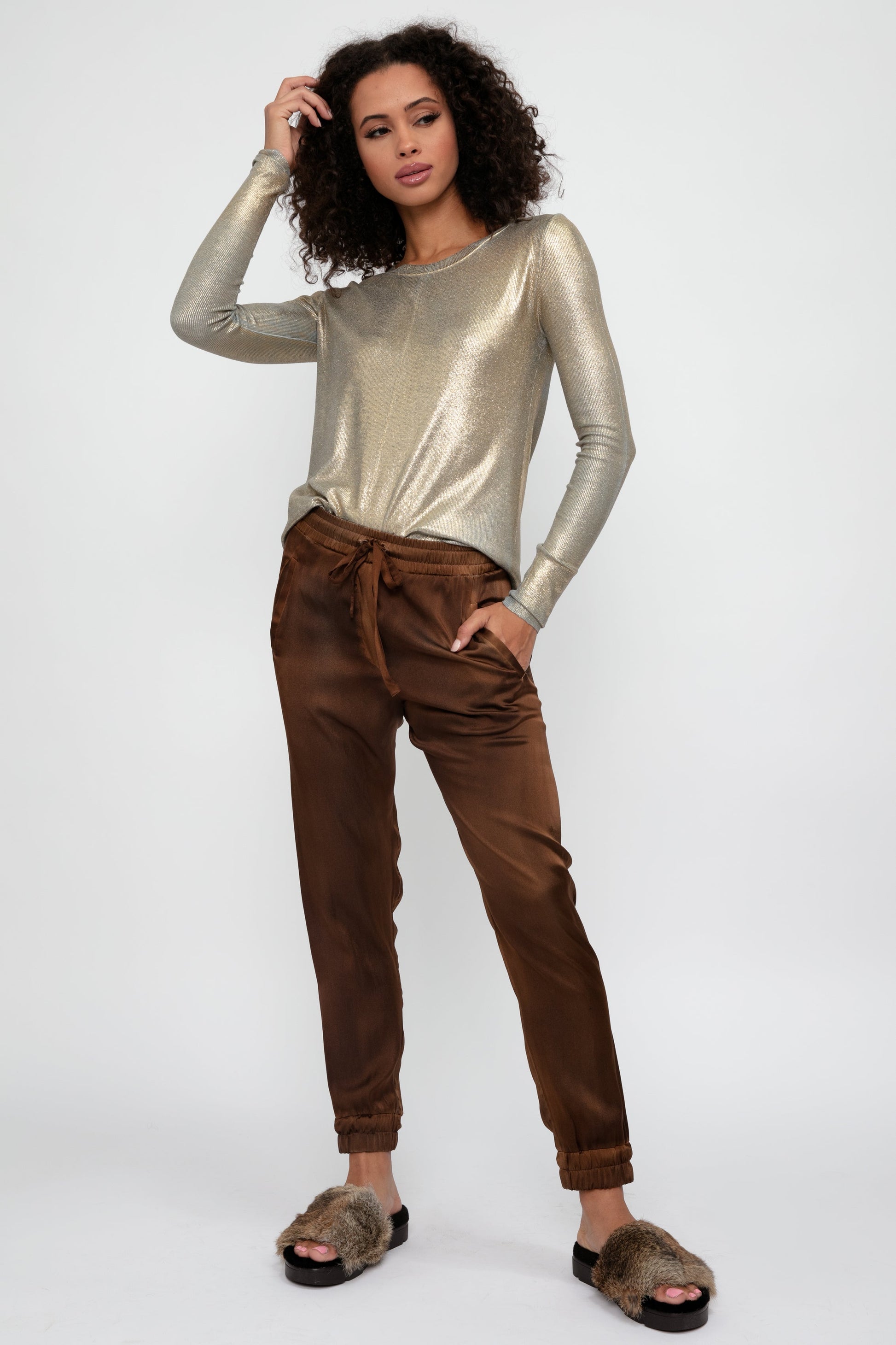 AVANT TOI Hand Painted Silk Jogging Pant in Cioccolato