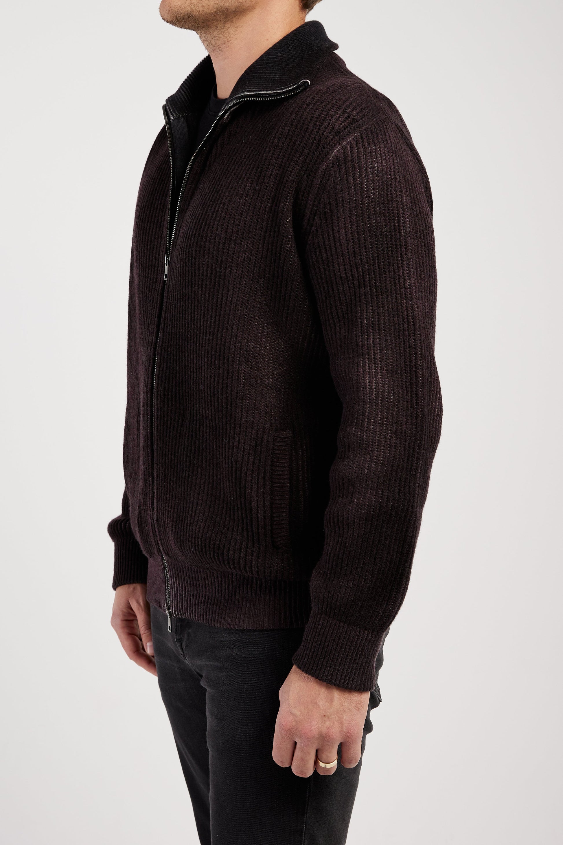 AVANT TOI High Neck Zip Cardigan in Seppia