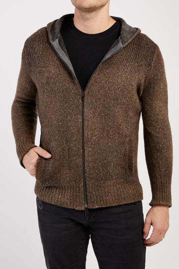 AVANT TOI Hooded Brushed Cotton Zip Cardigan in Sughero