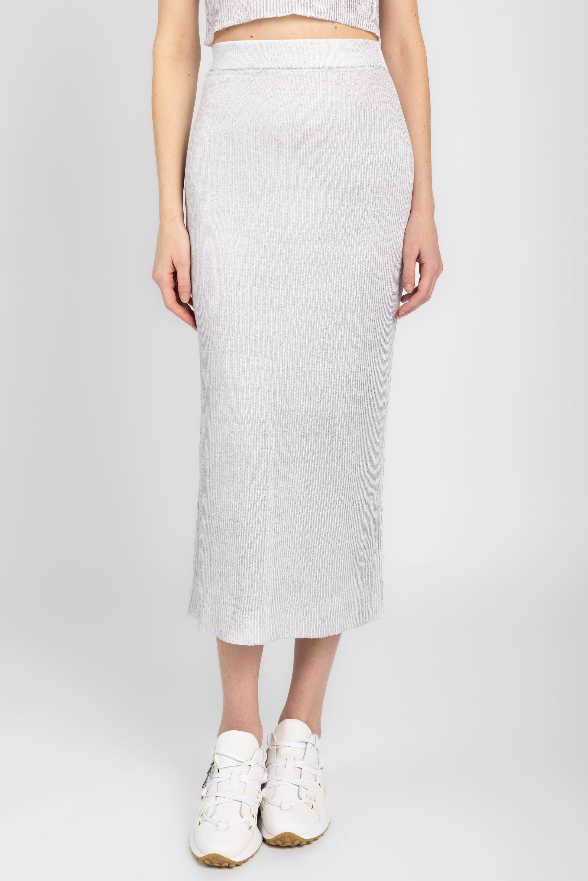 AVANT TOI Linen Cotton Ribbed Skirt with Lamination in Bianco
