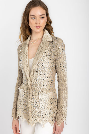 AVANT TOI Macramé Lace Blazer Jacket with Strass in Zenzero