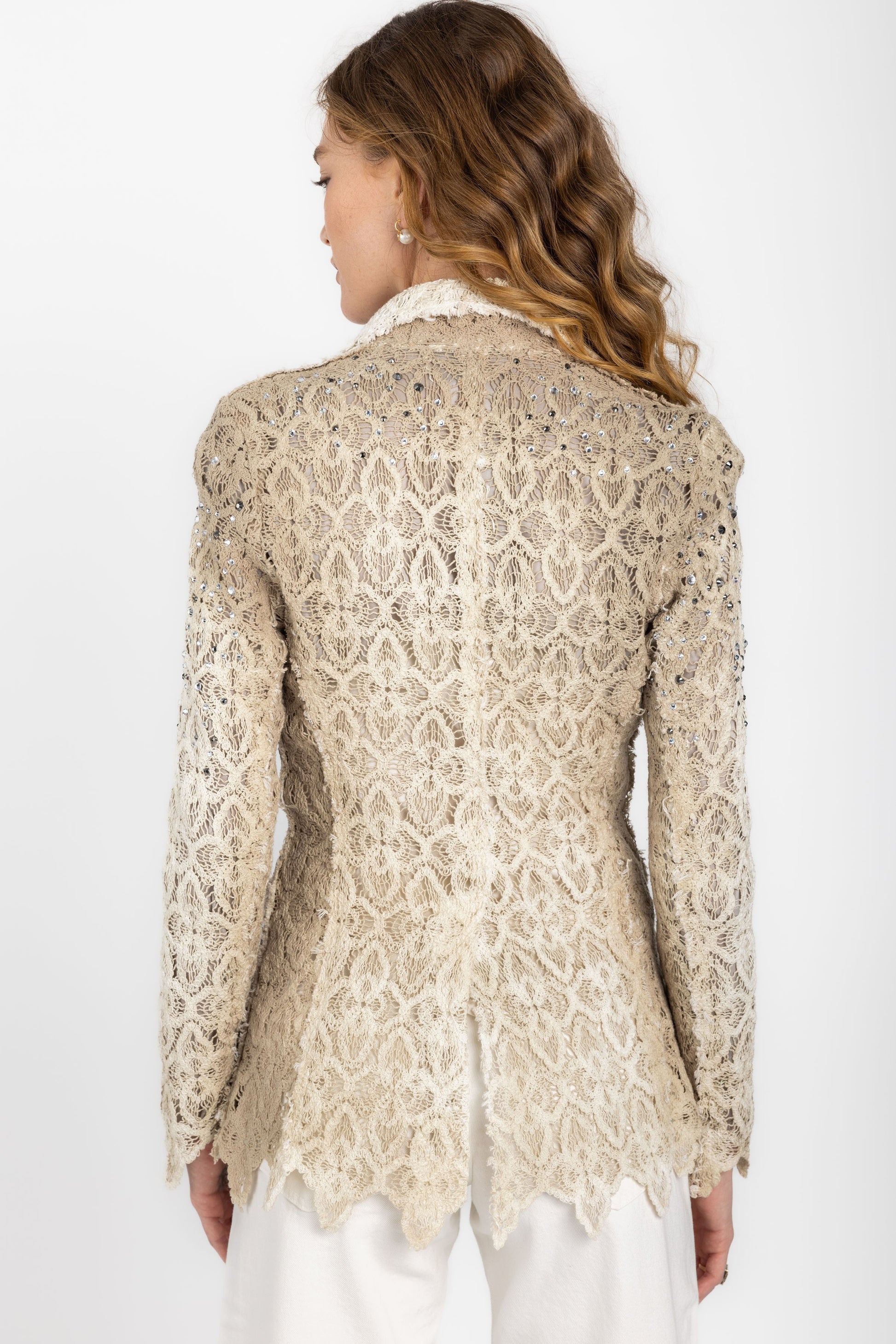 AVANT TOI Macramé Lace Blazer Jacket with Strass in Zenzero