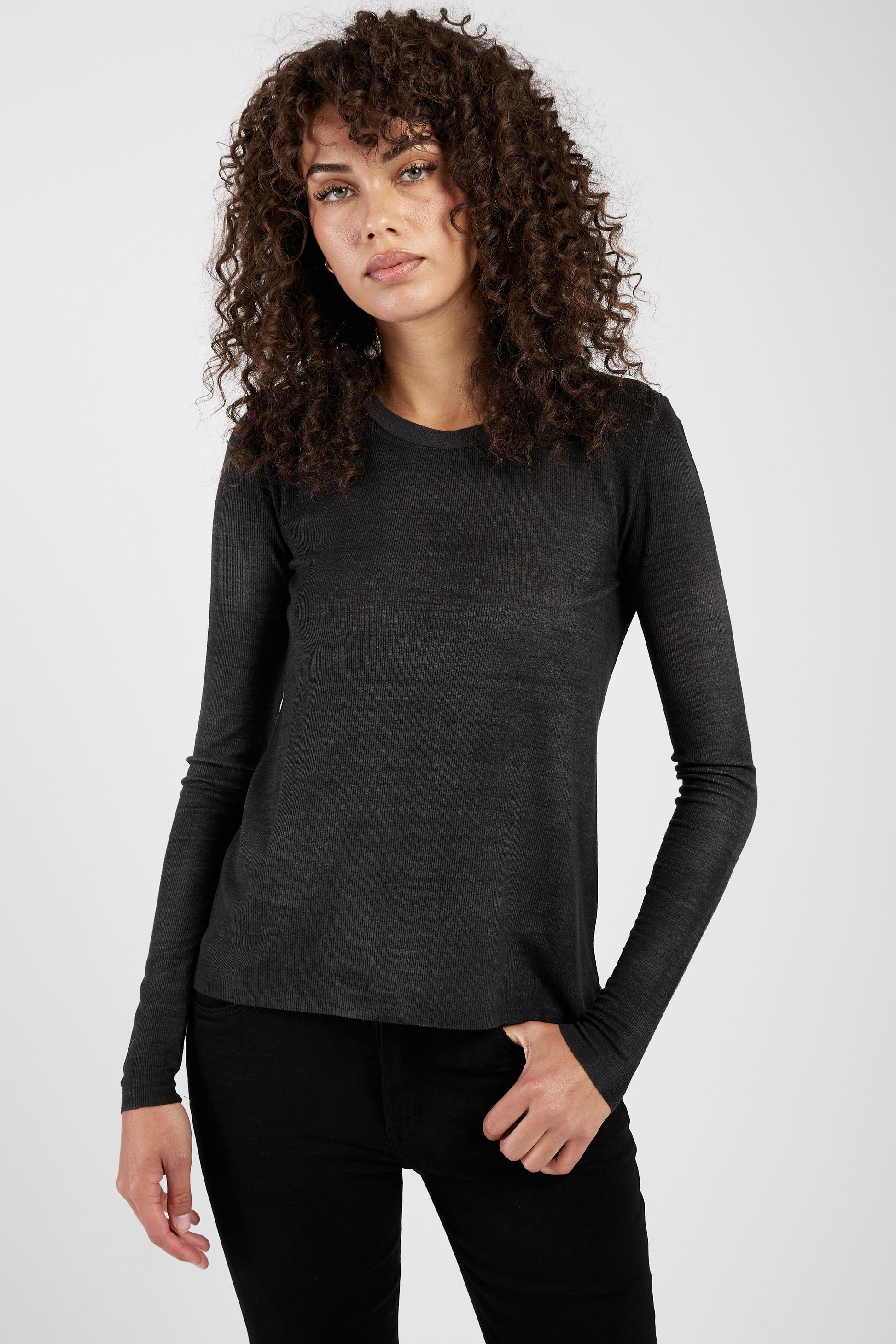 AVANT TOI Ribbed Long Sleeve Top in Nero