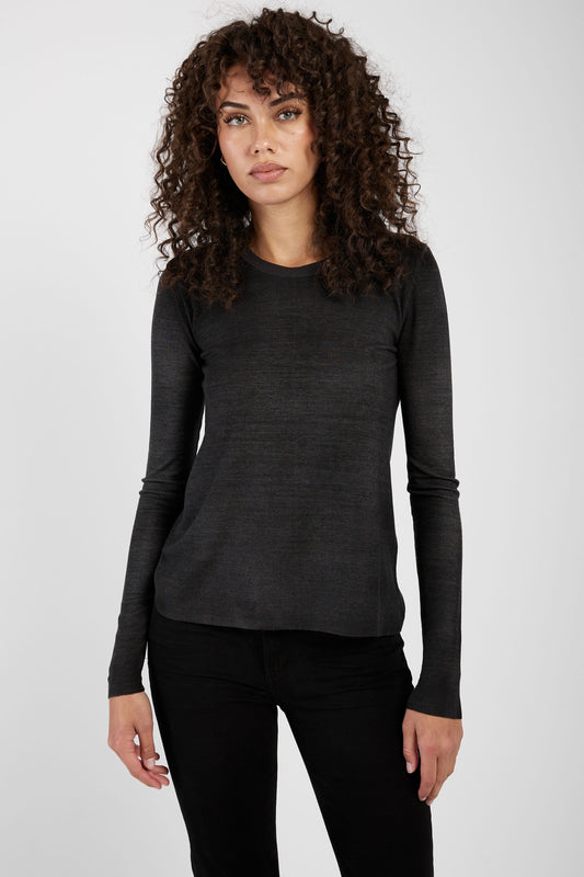 AVANT TOI Ribbed Long Sleeve Top in Nero