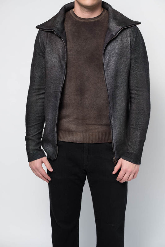 AVANT TOI High Neck Twill Zip Jacket in Carbone