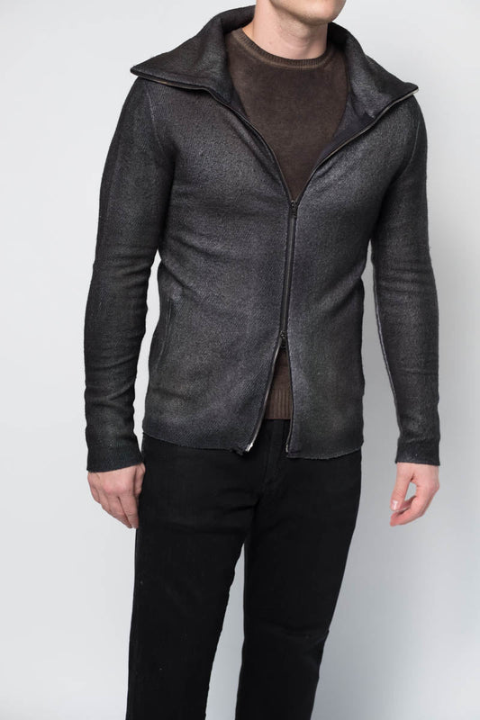 AVANT TOI High Neck Twill Zip Jacket in Carbone