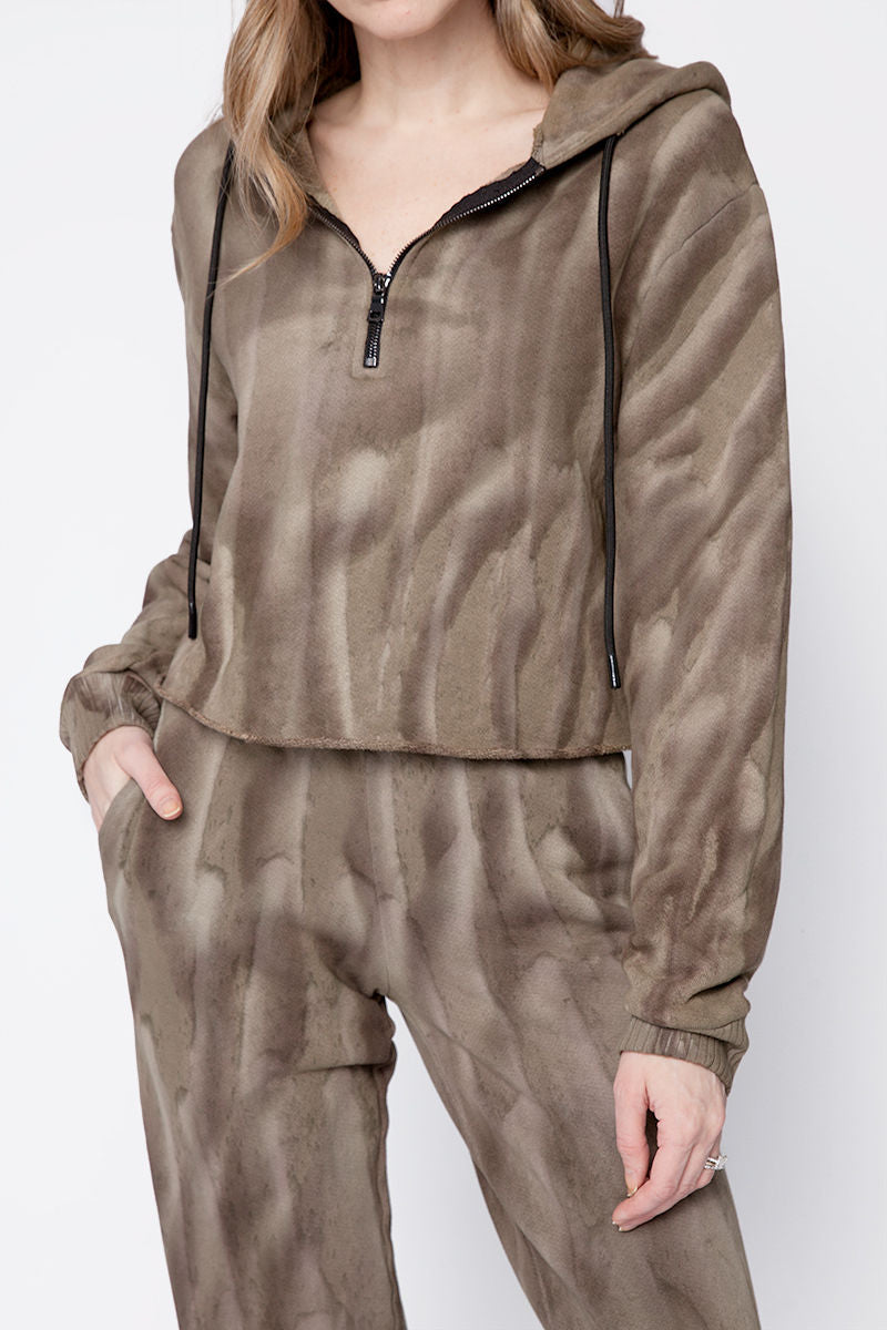COTTON CITIZEN Brooklyn Crop Zip Hoodie in Ash Drip