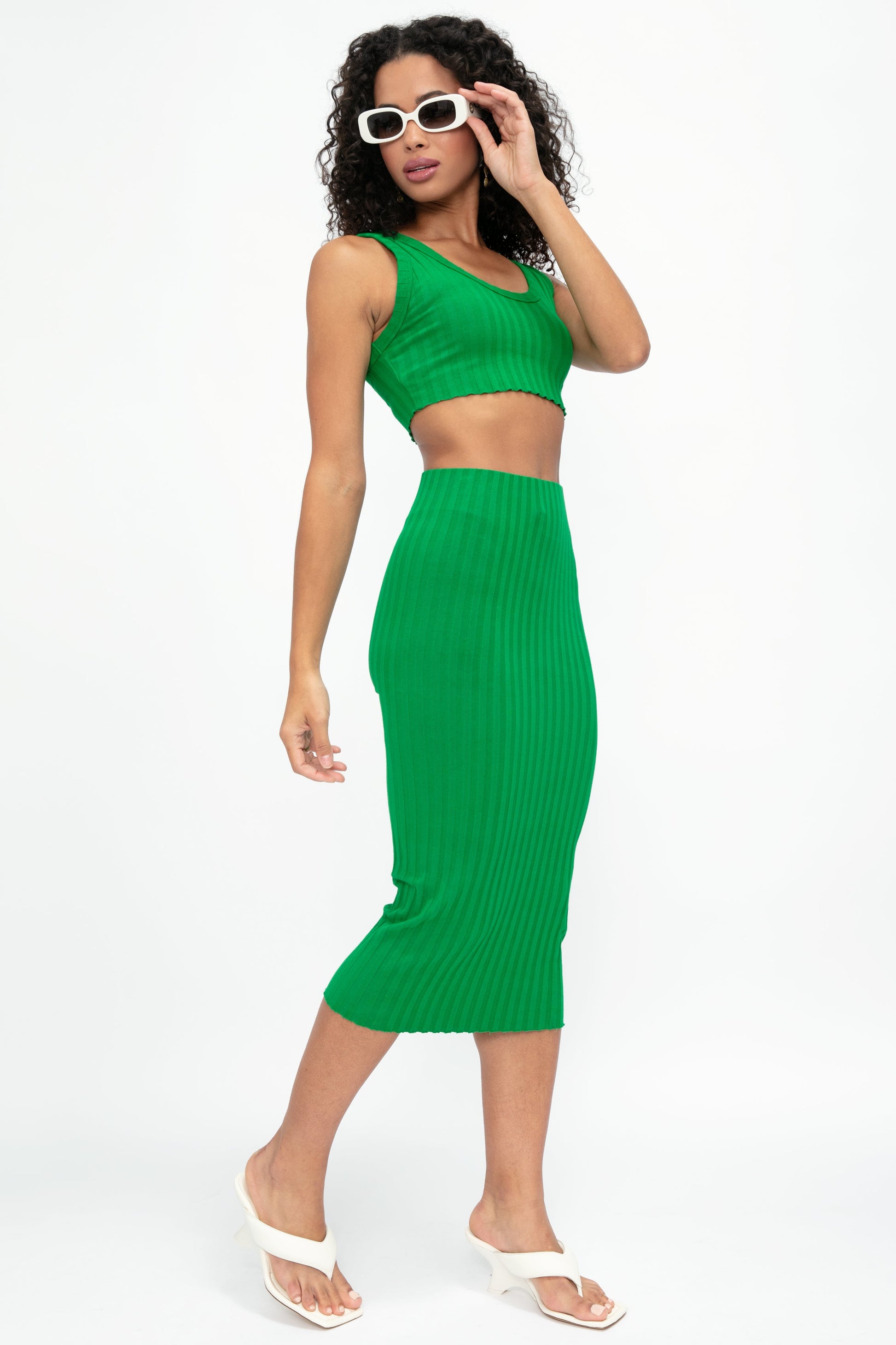 COTTON CITIZEN Capri Midi Skirt in Kelly Green