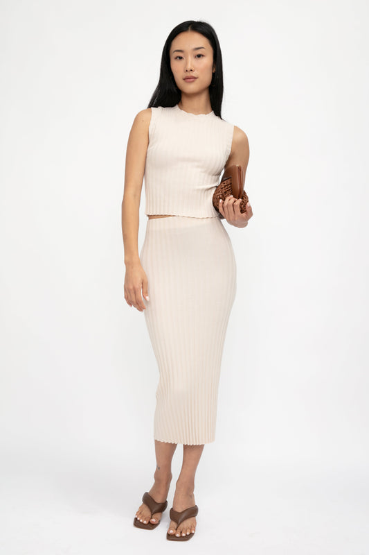 COTTON CITIZEN Capri Midi Skirt in Oatmeal