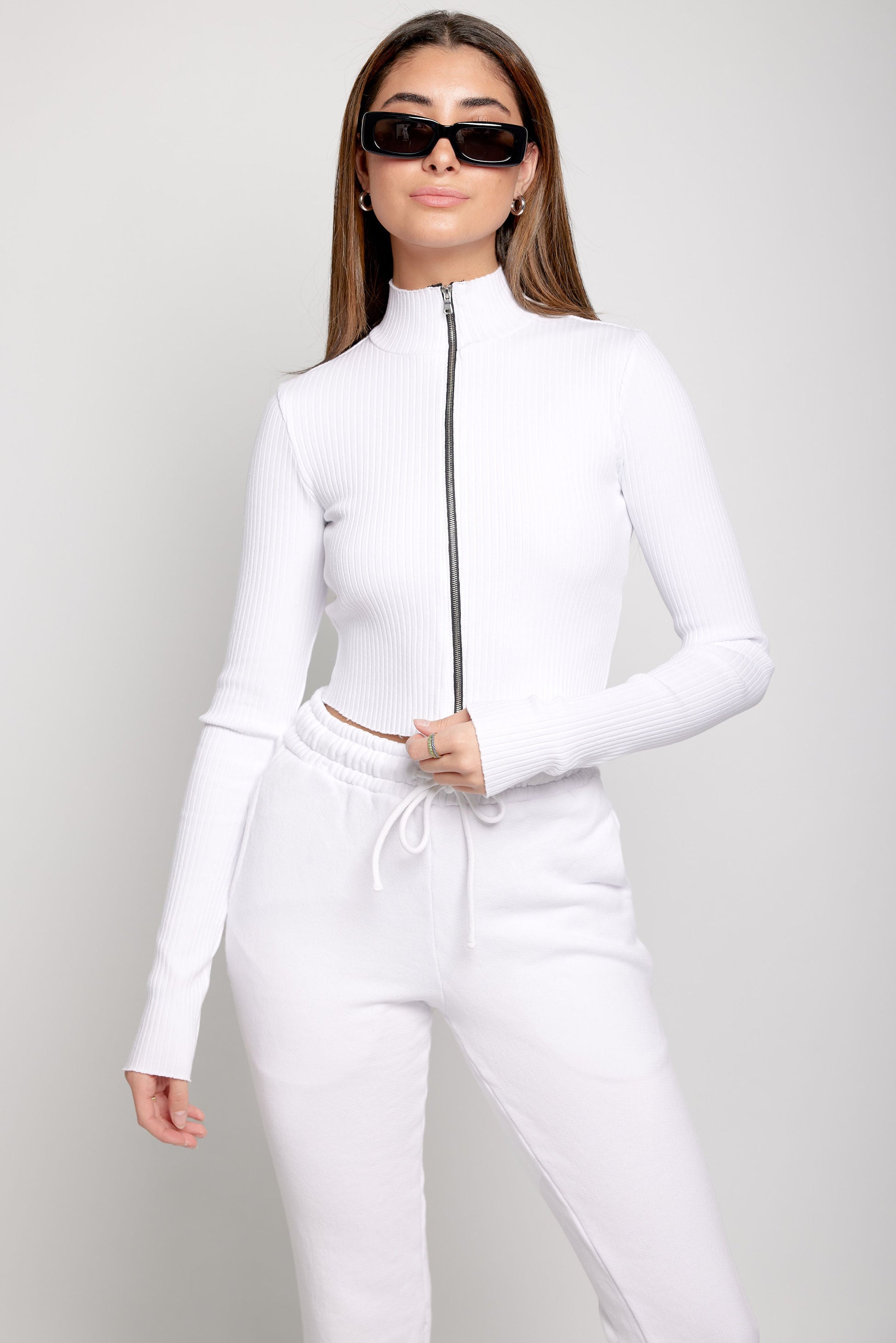 COTTON CITIZEN Ibiza Front Zip Turtleneck in White