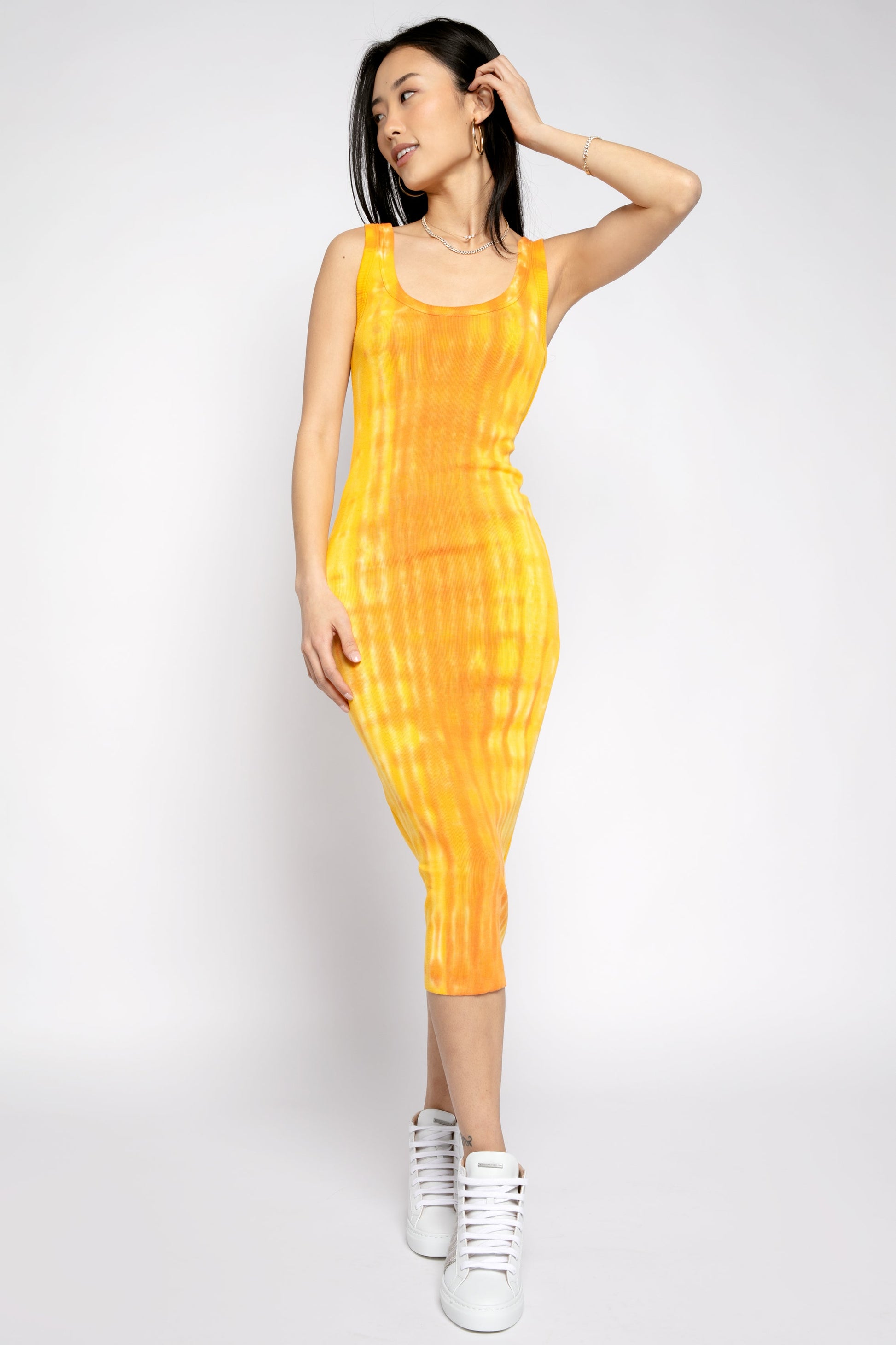 COTTON CITIZEN Verona Midi Dress in Orange Ripple