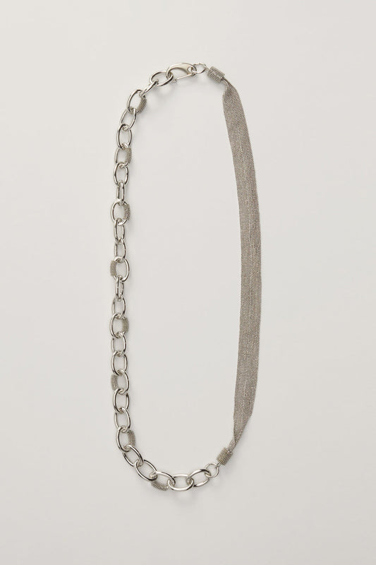 FABIANA FILIPPI Brilliant Ribbon and Chain Necklace in Nickel