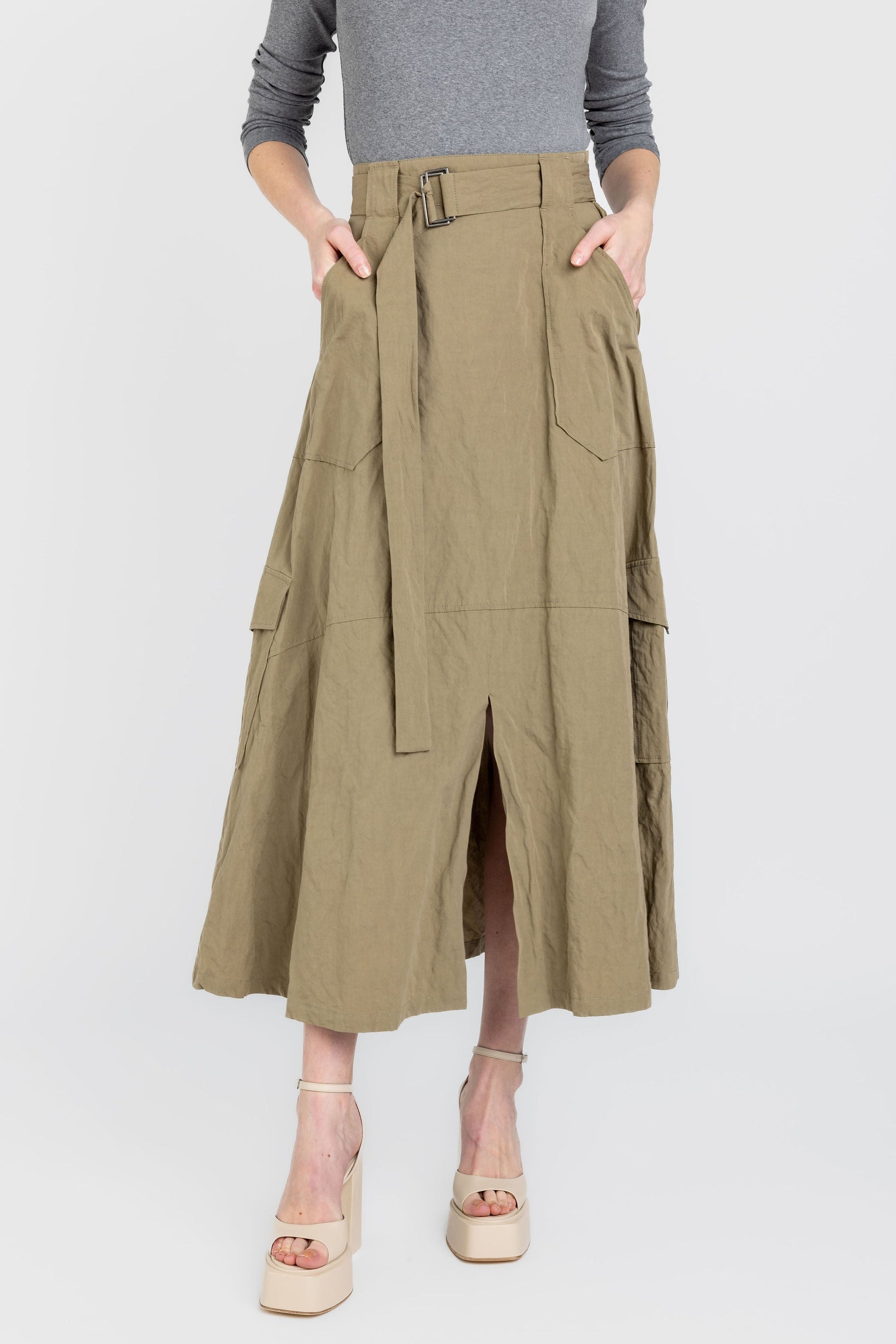 FABIANA FILIPPI Cotton Cargo Skirt in Fango