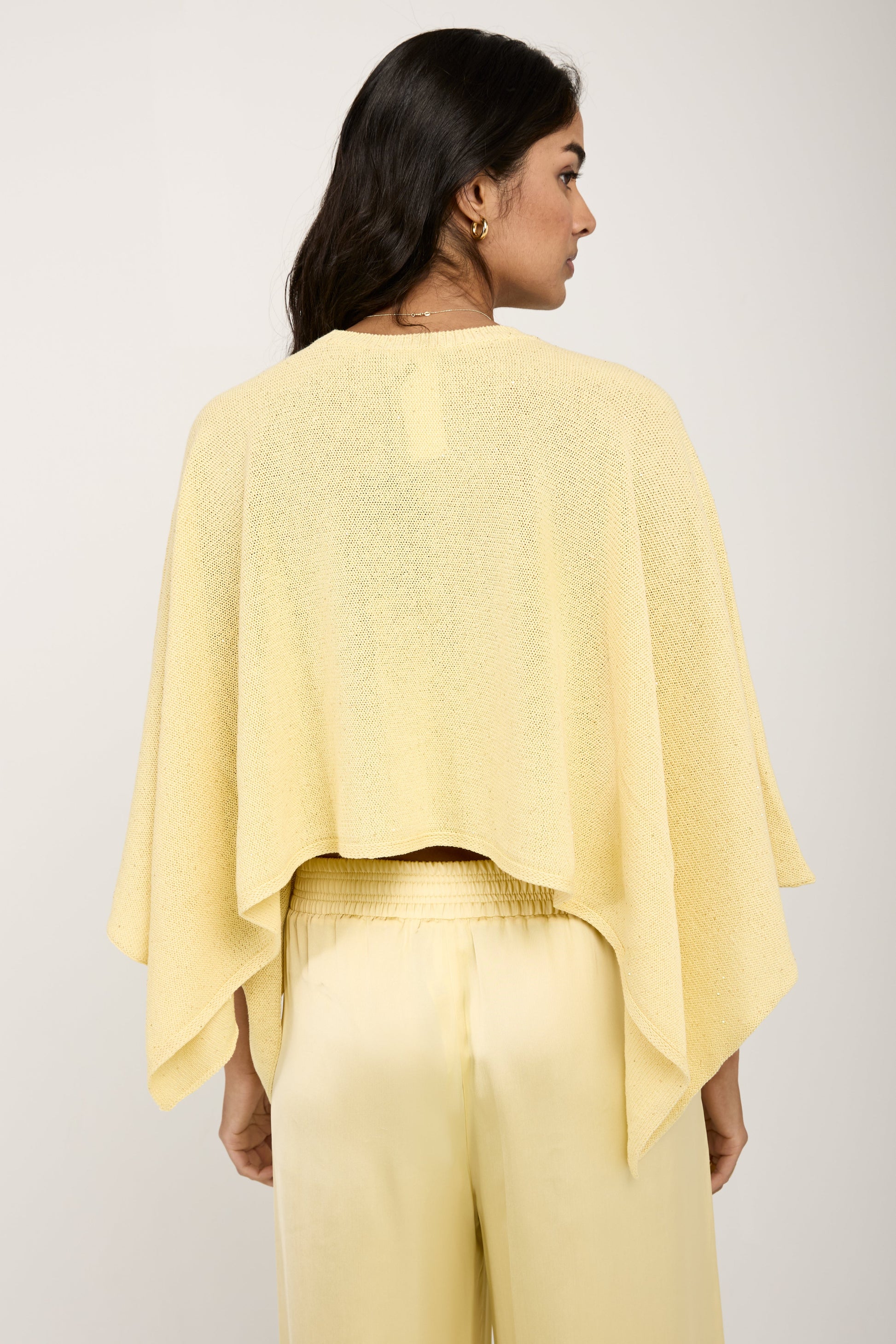FABIANA FILIPPI Cotton Linen Cape Sweater with Sequins in Yellow