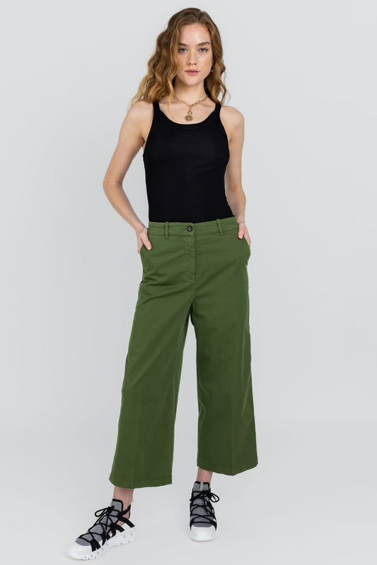 FABIANA FILIPPI Cropped Cotton Trouser Pant in Algae Green