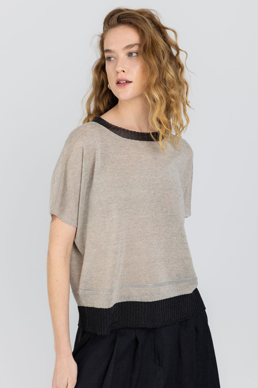 FABIANA FILIPPI Metallic Trimmed Top in Sesame