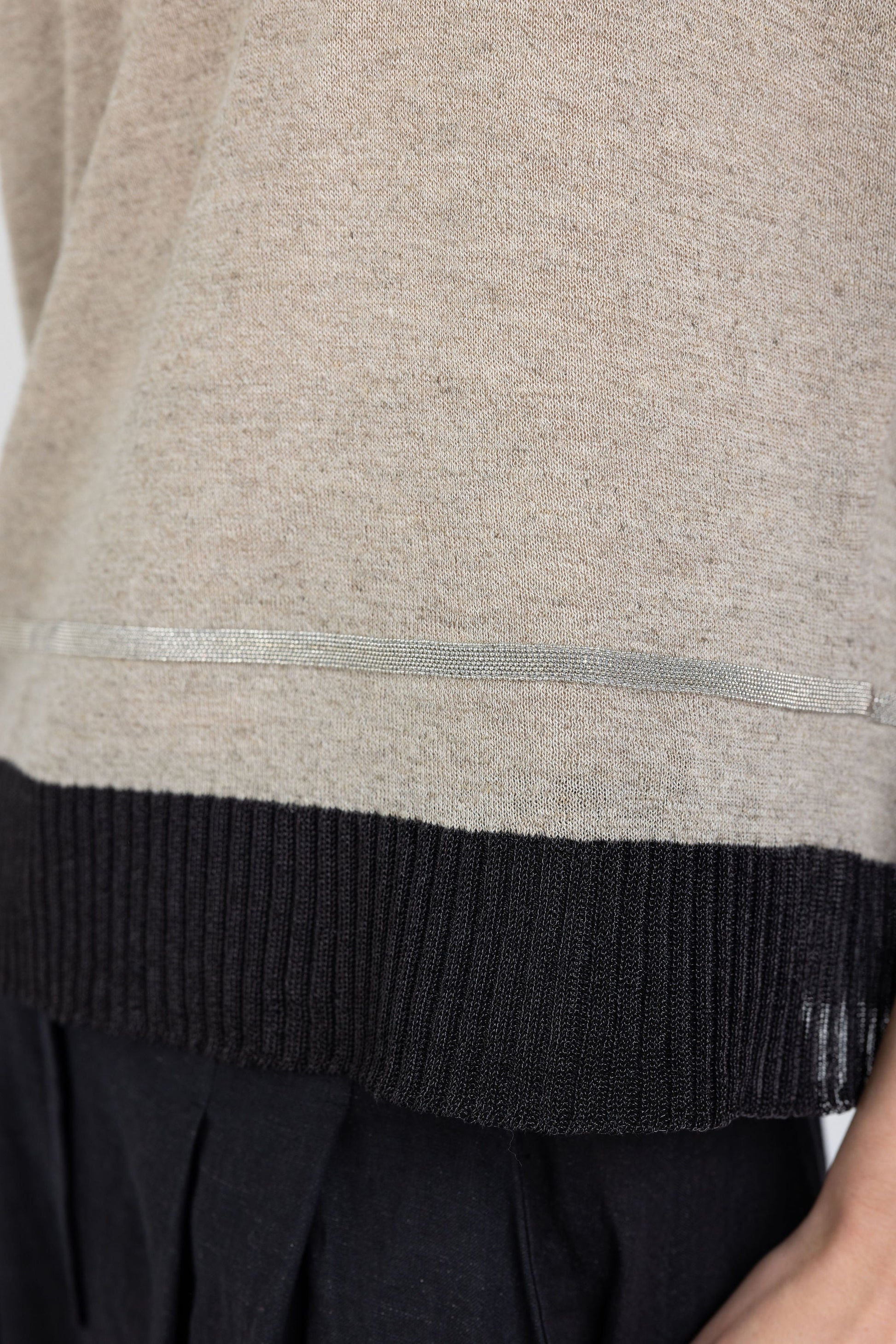 FABIANA FILIPPI Metallic Trimmed Top in Sesame