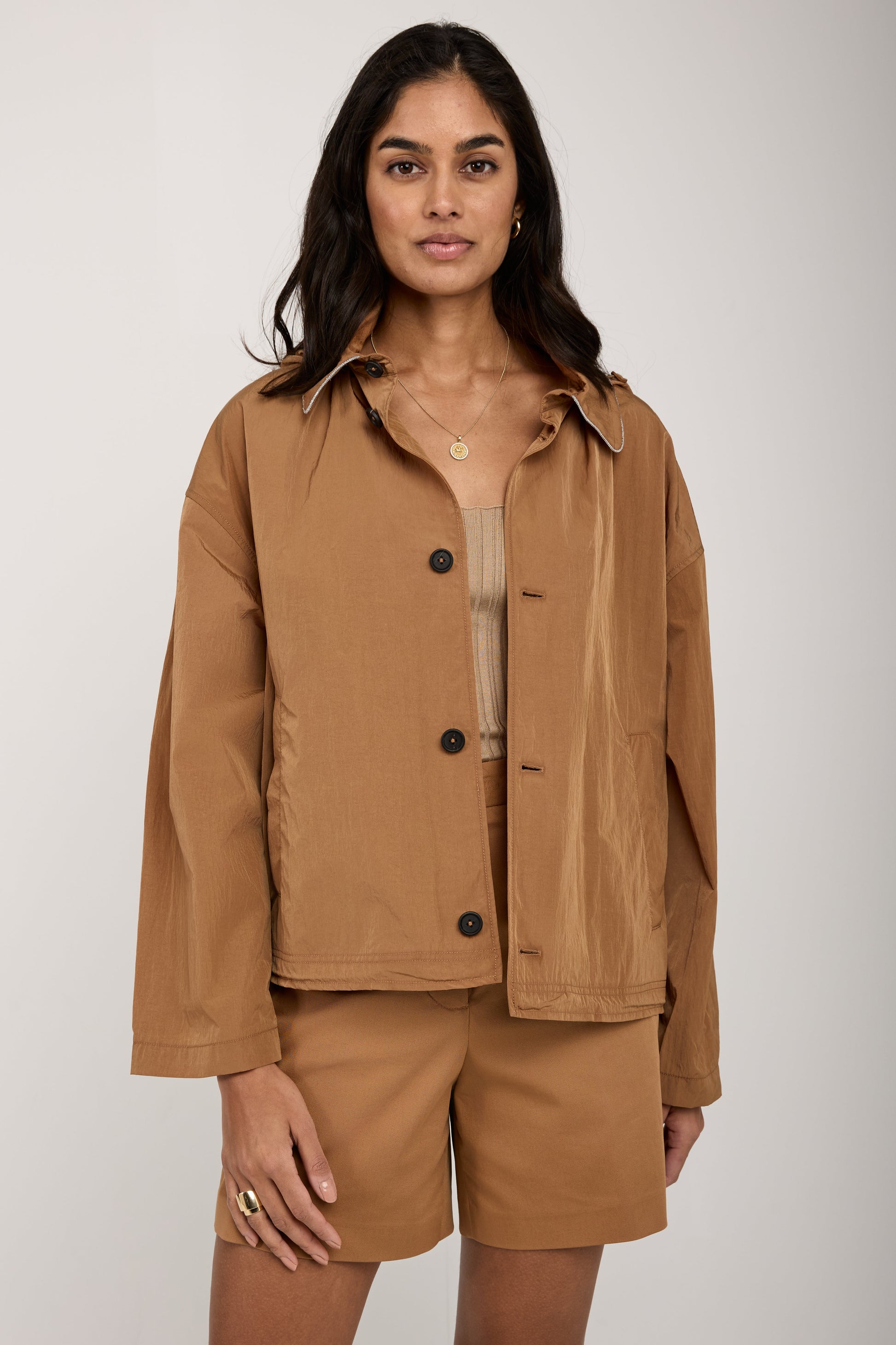 FABIANA FILIPPI Oversized Hooded Jacket in Desert