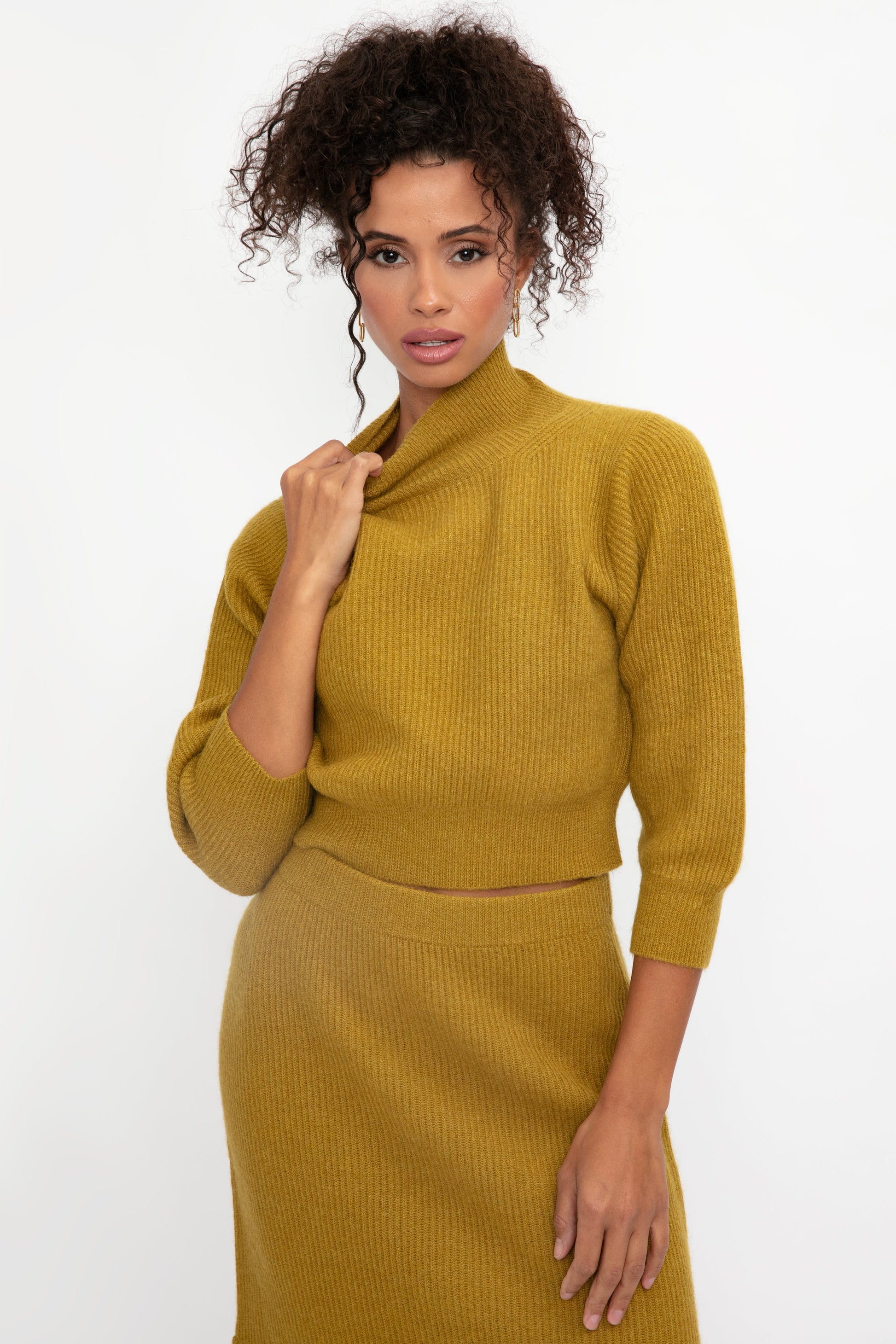 FABIANA FILIPPI Platinum and Mohair High Neck Sweater in Curry