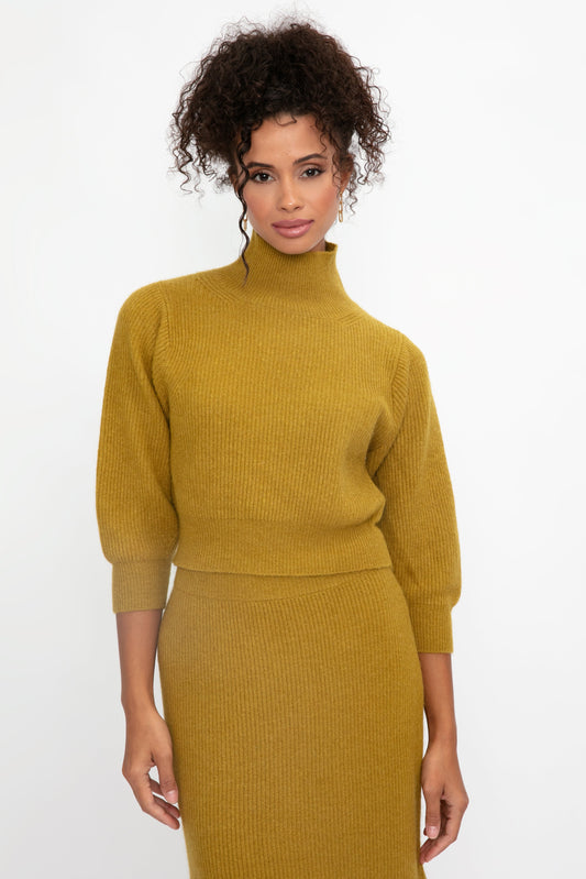 FABIANA FILIPPI Platinum and Mohair High Neck Sweater in Curry