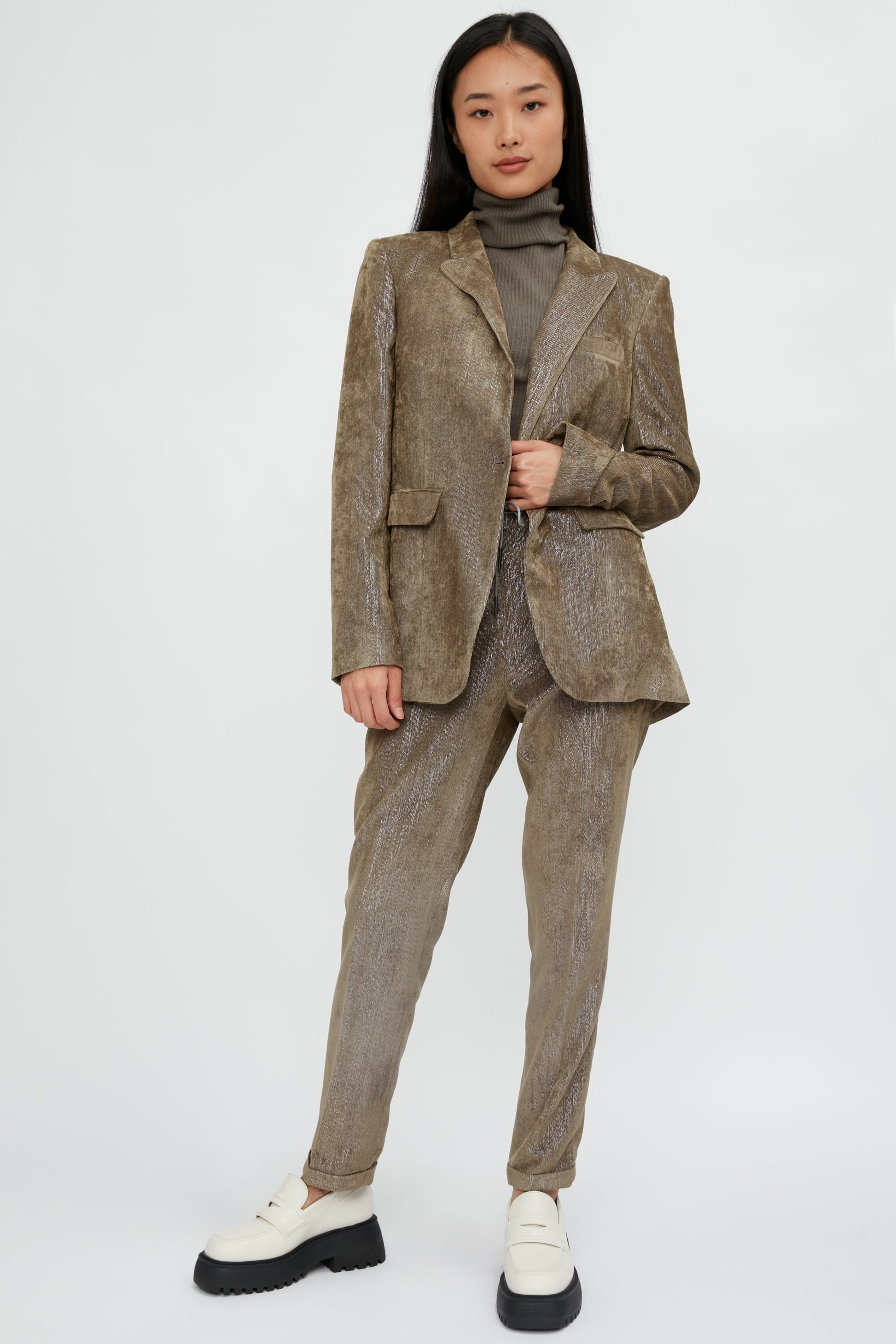 FABIANA FILIPPI Single Button Velvet and Lurex Blazer in Noce