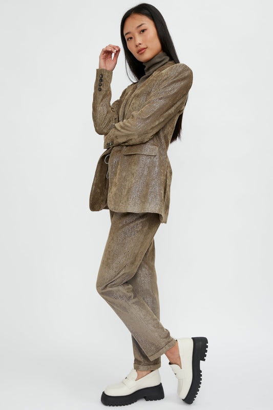 FABIANA FILIPPI Single Button Velvet and Lurex Blazer in Noce