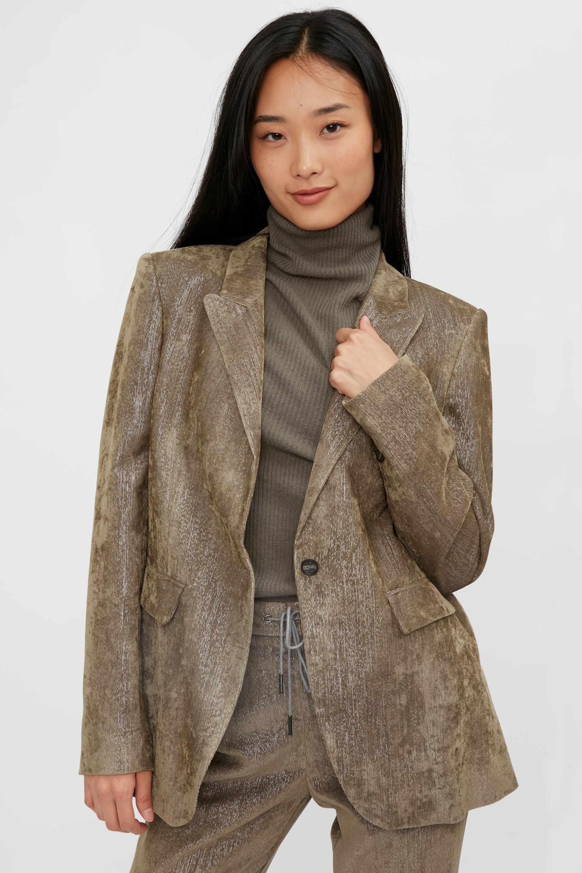 FABIANA FILIPPI Single Button Velvet and Lurex Blazer in Noce